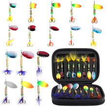 Vicloon 16 Pcs Spinner Bait Set with Storage Box,Sequins Spinner Fishing Lures with Hook,Multi Colored Fishing Spinners Lures with Sequins and Feathe