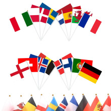 16 Nations Hand Held Flags on Sticks, Double Sided Polyester Small Country Flags with 30cm Pole for World Cup Football Party Decorations, Fan
