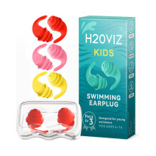 H20VIZ Pro Swim Ear Plugs | Waterproof, Reusable Silicone Earplugs for Swimming, Surfing, Snorkeling & All Water Sports (Kids 3 Pairs, Red, Pink, Yel