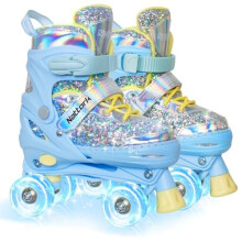 Nattork Kids Roller Skates for Girls Kids, 4 Sizes Adjustable Fluorescent Quad Skates with Light up Wheels & Safety Protection - Cool Birthday Gift f