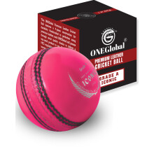 ONEGlobal Iconic Genuine Leather Cricket Ball | Leather Ball with Handstitched Seam | Match Quality Hard Balls for Club & League Matches (5.5oz Senio