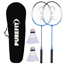 PUREFIT Badminton Set 2 Player with 2x Rackets, 2x Shuttlecocks & 1x Carry Bag - Tempered Steel Racquets Set - Outdoor Garden Beach Sports Set - Ligh
