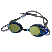 MARU Pulse Racing Swim Goggles (Silver/Blue/Gold) – Adult Swimming Goggles with Anti-Fog Mirror Lenses – Low-Profile Fit, Adjustable Nose Bridge &