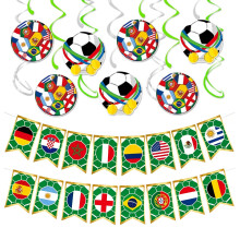 LIANRISES 15pcs World Cup Football Hanging Swirls, 2 Banner Bunting Flags, Reusable Ceiling World Cup Decorations 2026, for Party Events Bars Office