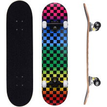 ERNAN Complete Skateboard for Beginners,31 x 8 Inch Double Kick Skateboard for Kids Teenagers & Adults. with Skate T-Tool. (Rainbow check)