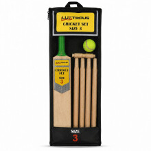 LUXTROUS Cricket Set, Wooden Bat with Rubber Grip, 4 Stumps, Ball & Bails, Compl