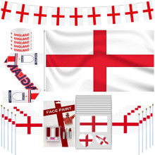 GxouQcn England Flag, England Football Flag, 29 Pcs England Flags Bunting, England Scarf, England World Cup, Hand Flags, Face Paint, Wristbands for E