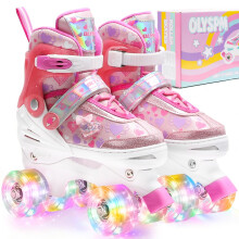 OLYSPM Kids Roller Skates for Girls with All-Over Dreamy Hearts & Luminous Wheels, Adjustable 4 Sizes,Quad skates for Beginners,Best Gifts for Birthd