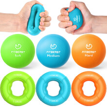 FitBeast Grip Strength Trainer, Finger Exerciser, Stress Balls for Adults 6-Piece Kit, Hand Therapy for Strength, Recovery & Stress Relief, Forearm St