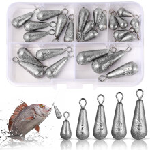 Annyswit 24 Pcs Sea Fishing Weights, Metal Sinkers with Storage Box