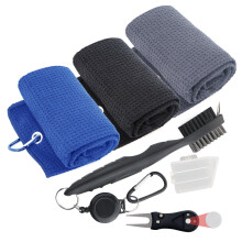 3 Golf Towels for Golf Bags with Clip - 60 X 40CM, Golf Club Cleaning Kit, Golf Accessories for Men - Golf Gifts for Men