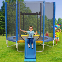APTILTON 7FT Trampoline with Slide, Safety Enclosure Net, Jumping Mat, Safety Pad, and Ladder – Kids Hexagonal Trampoline for Indoor & Outdoor Use f