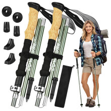 COVACURE 2025 New Upgrade Walking Poles, 2pcs Collapsible Ultralight Aluminum Folding Walking Sticks with EVA Cork Handle for Seniors Women Men (gree