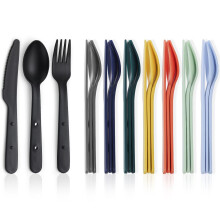 Kyraton Travel Utensils Set for 8, Reusable Plastic Spoons Forks Knives Snapped Together for Portable & Space-Saving Design Cutlery Silverware for Tr