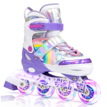 SULIFEEL Unicorn Adjustable Inline Skates for Girls Kids with All Illuminating PU Wheels for Outdoor and Indoor Beginner Skates Purple