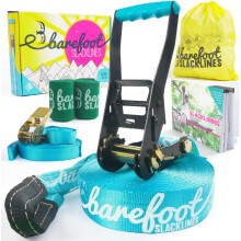 Barefoot Slackline Kit 60ft (18m) Complete Set Including, Ratchet, Training Line, Bark Protectors & Instructions! Designed for both Kids & Adults - (