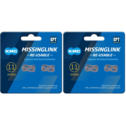 KMC 11 Speed EPT Re-Usable MissingLink, Dark Silver, 2 Pairs (Pack of 2)
