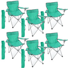 I LOVE FANCY DRESS Green Folding Camping Chairs with Cup Holder - Pack of 6 - Lightweight Outdoor Chairs with Carry Bag for Fishing, Festivals, Campi