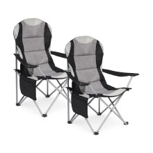 Mondeer Camping Chairs Set of 2, High Back Padded Folding Chairs with Cup Holder and Side Pockets for Camping Fishing Picnic, upto 120 kg, Dark Grey