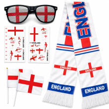 England Fan Set for Major Football Event 2026 - England Scarf, Flag Design Glasses, 2 Hand Held Flags & 2 Tattoo Sticker Sheets – Premium England Ac