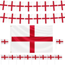 31 Pack St Georges Day Decorations Set, England Flag 1.5x0.9m, 10 Pcs Handheld Small Flags and Total Length 5m England Bunting for St Georges Day Acc