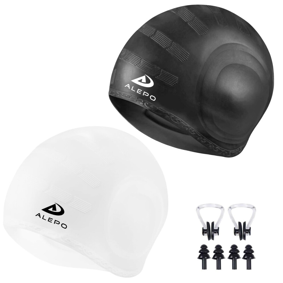 Photos - Swim Cap Alepo 2 Pack Swimming Cap Unisex with 3D Ear Protection, Durable Flexible Silicone Swimming Hat Women Men Kids Adults, Bathi