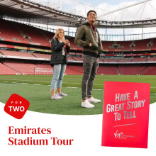 Virgin Experience Days for Two Arsenal Stadium Tour for Adults – Explore Emirates Stadium, Dressing Room, Players' Tunnel, Dugout, Manager’s Offic