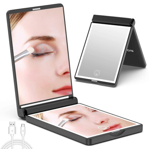Pocket LED Compact Mirror, 1x/3x Illuminated Magnifying Travel Vanity, Black 1