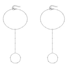 2X Silver Color Hand Chain Bracelet Ring Bracelet Hand Chain Adjustable Finger Ring Bracelet for Women