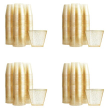 Gold Plastic Cups Clear Plastic Wine Glasses, Fancy Disposable Hard Plastic Cups with Gold Glitter for Party Cups 200Pcs