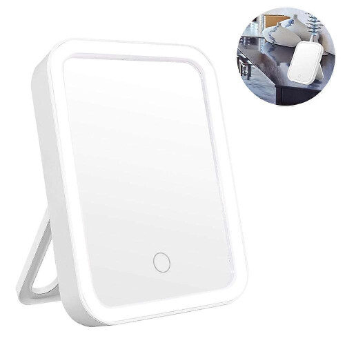 White LED Touch Screen Travel Mirror, USB Rechargeable Rectangle Cosmetic Mirror 1