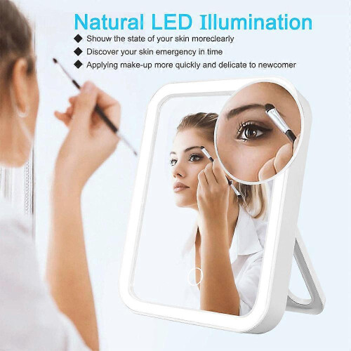 White LED Touch Screen Travel Mirror, USB Rechargeable Rectangle Cosmetic Mirror 2