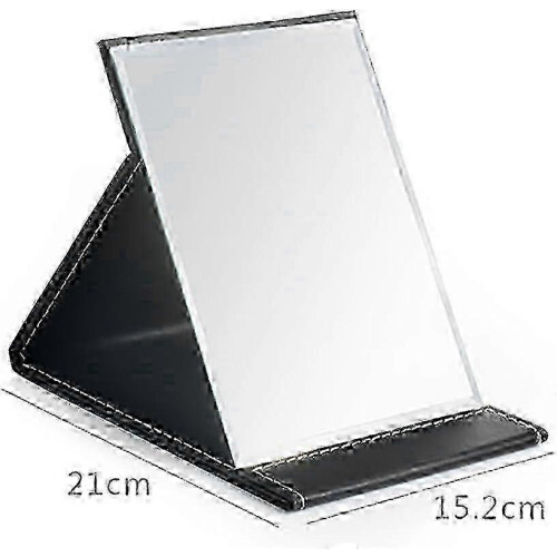Adjustable PU Leather Travel Makeup Mirror with Folding Stand, Black 1