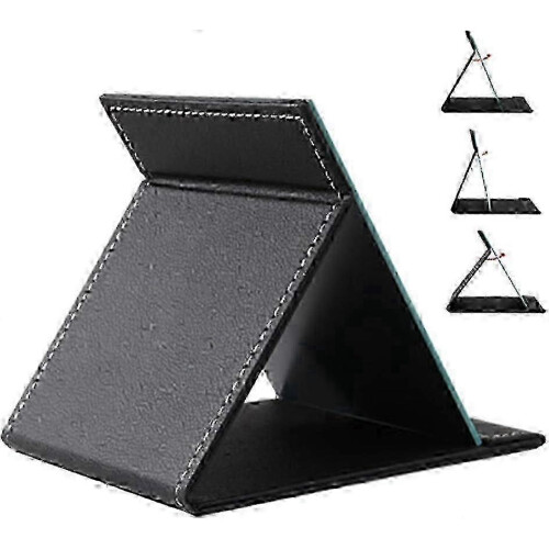 Adjustable PU Leather Travel Makeup Mirror with Folding Stand, Black 2