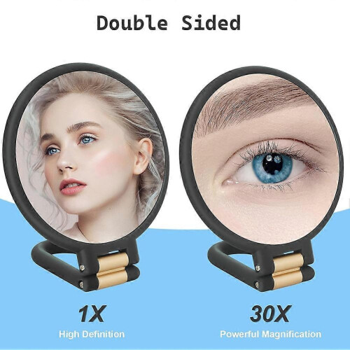 Black 30x Makeup Magnifying Mirror Travel Hand Mirror with Handle - Double Side, Adjustable Stand 2