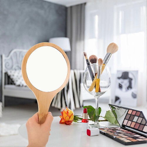 Bamboo Handheld Makeup Mirror for Women, Portable with Handle 2