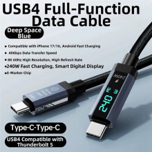 PD240W 8K60Hz 40Gbps USB4 Type C Fast Charging Cable with Digital Display for Mobile Phone Tablet Laptop