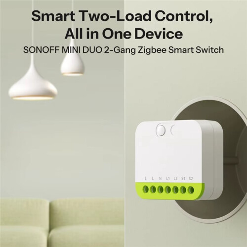 Módulo de Conmutación Inteligente de Doble Canal EWelink Zigbee  DUO. Control de Doble Carga. Compatible con Interruptor Externo. Requiere 2