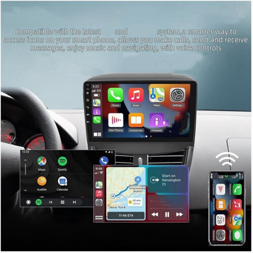 Rádio Automotivo 4GB+32GB para  207 2006-2015 com CarPlay Sem Fio, para Android Auto, Reprodutor Multimídia Estéreo, Tela de 9 Polegadas, DVR, 2