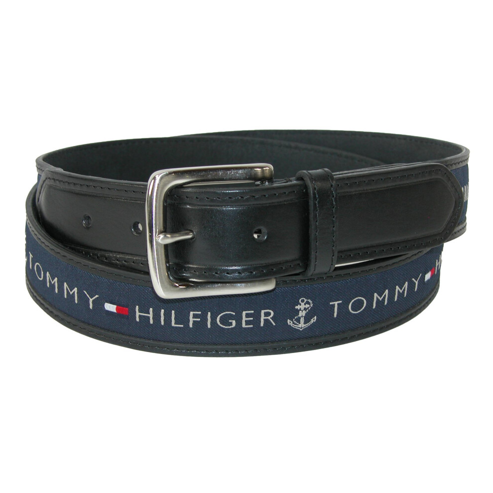 Tommy Hilfiger Men's Leather Casual Belt With Fabric Inlay