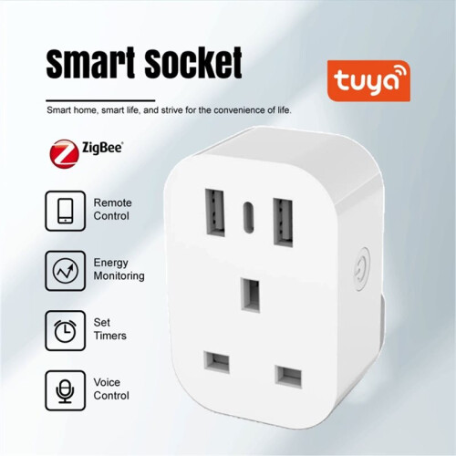 Tomada Inteligente Tuya WiFi, Carregador de Celular USB Tipo C, Compatível com Alexa e  Home 2