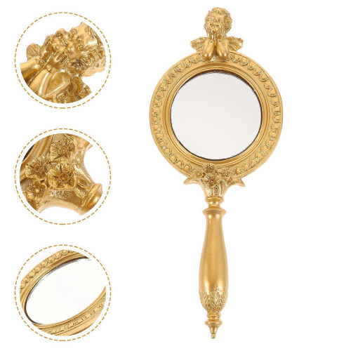 Golden Resin Hand Mirror for Daily Portable Makeup Use 2