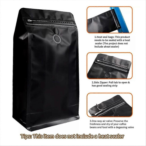 Coffee Valve Flat Bottom Stand-Up Pouches for Coffee Beans, D 1