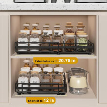 2 Pack Pull Out Cabinet Organizer, Expandable 12"-20" Slide Out Drawer with 3 Slide Rails, 8cm Height