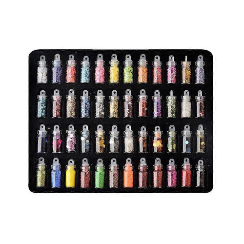 Nagelkunst-Glitzerpuder-Pailletten-Set mit 48 Mini-Farbfläschchen 1
