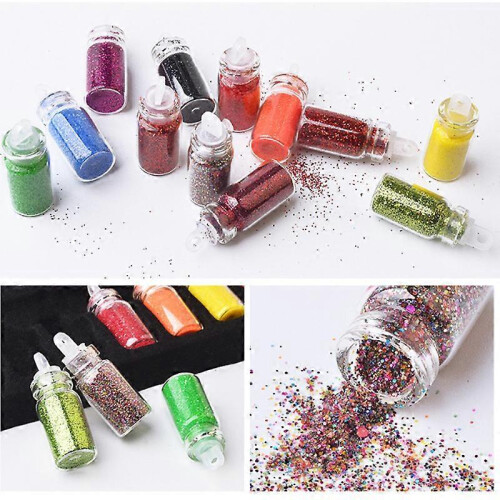 Nagelkunst-Glitzerpuder-Pailletten-Set mit 48 Mini-Farbfläschchen 2