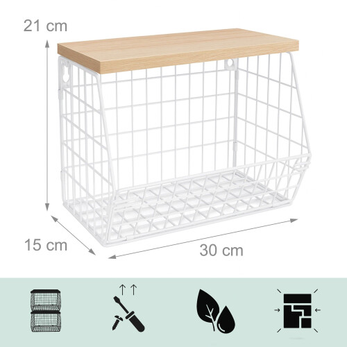 Wall-Mounted Fruit Rack with Wood-Effect Shelf 2