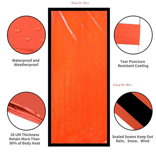 HONYAO Emergency Bivvy Bag, Reusable Survival Sleeping Bag, 1 Pack 1