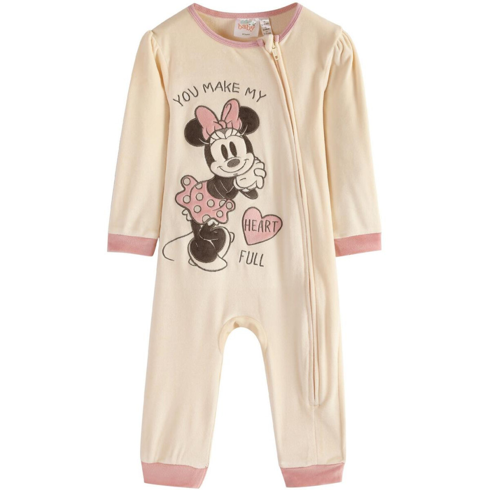 Disney (6-9 Months, Bleach) Baby Girls Minnie Mouse Velvet Sleepsuit Multicoloured