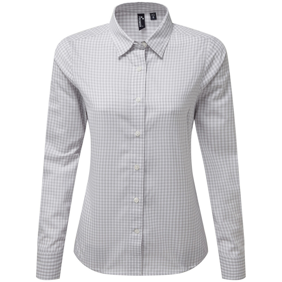 Premier (Xs, Silver/White) Womens/Ladies Maxton Gingham Long-Sleeved Shirt